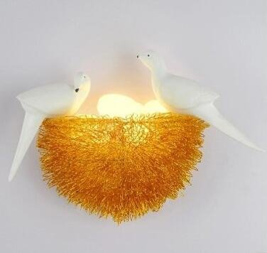Pavo Wall Lamp - 2 Gold Birds with 2 Eggs - 14.2" x 11" / 36cm x 28cm / Warm White - Level Decor