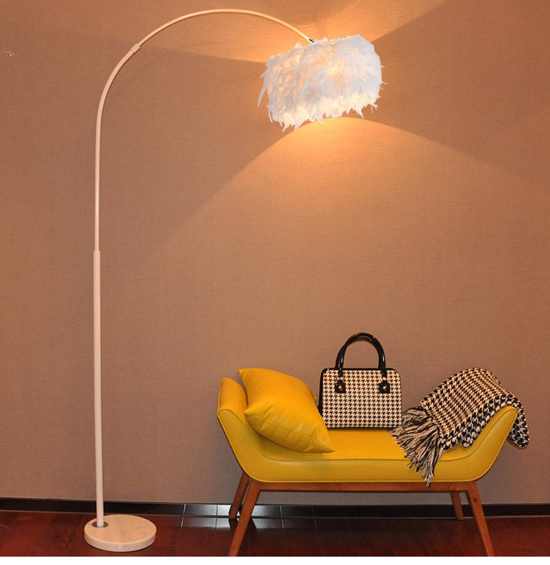 Torch Floor Lamp - White Feathered / No Bulb / 10.2" x 72.8" / 26cm x 185cm - Level Decor