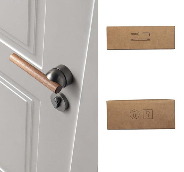 Walnut American Style Door Handle - Black with Dummy Lock / 72mm / 55mm - Level Decor