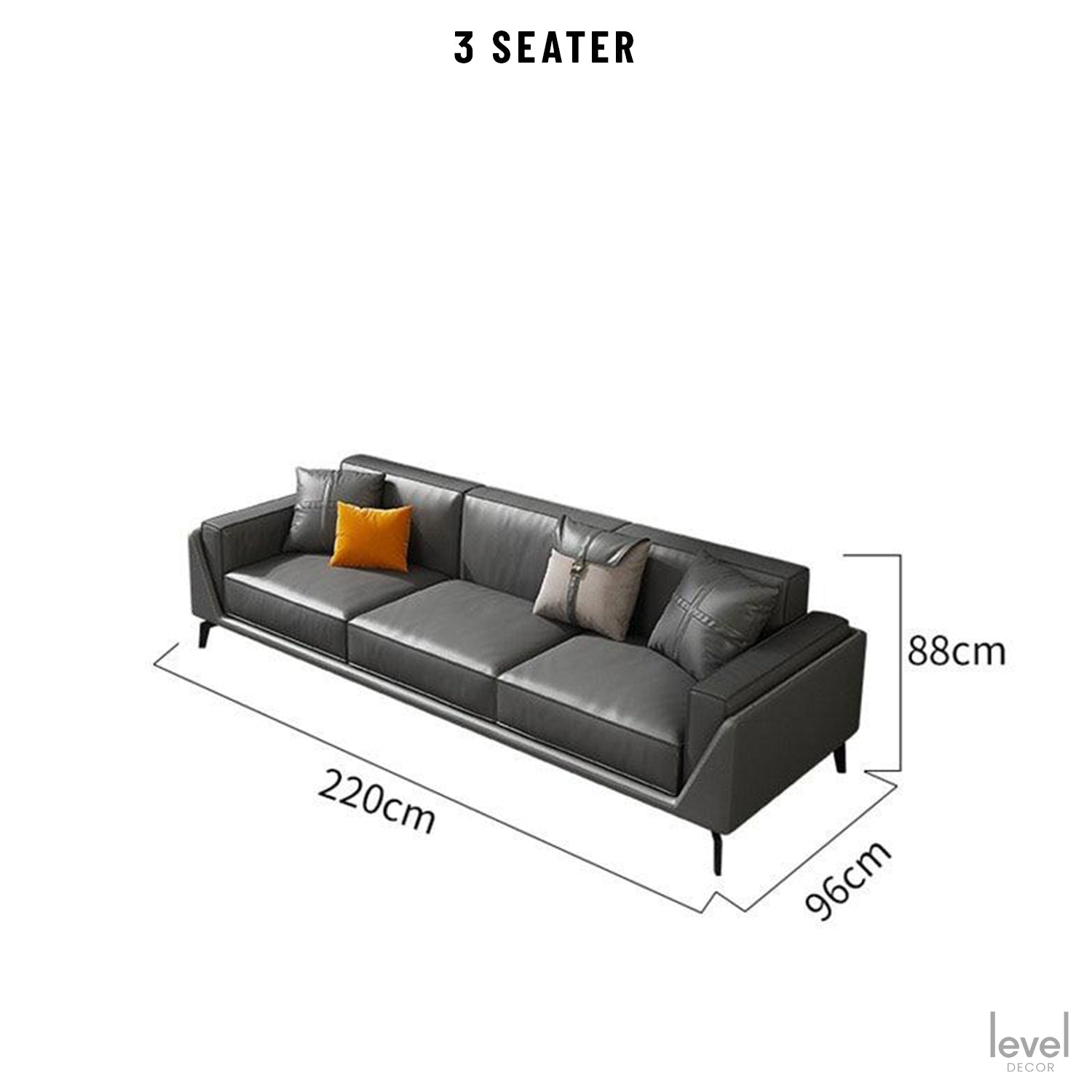 Francesca Neo-modern Genuine Leather Sofa - 3 Seater - Level Decor