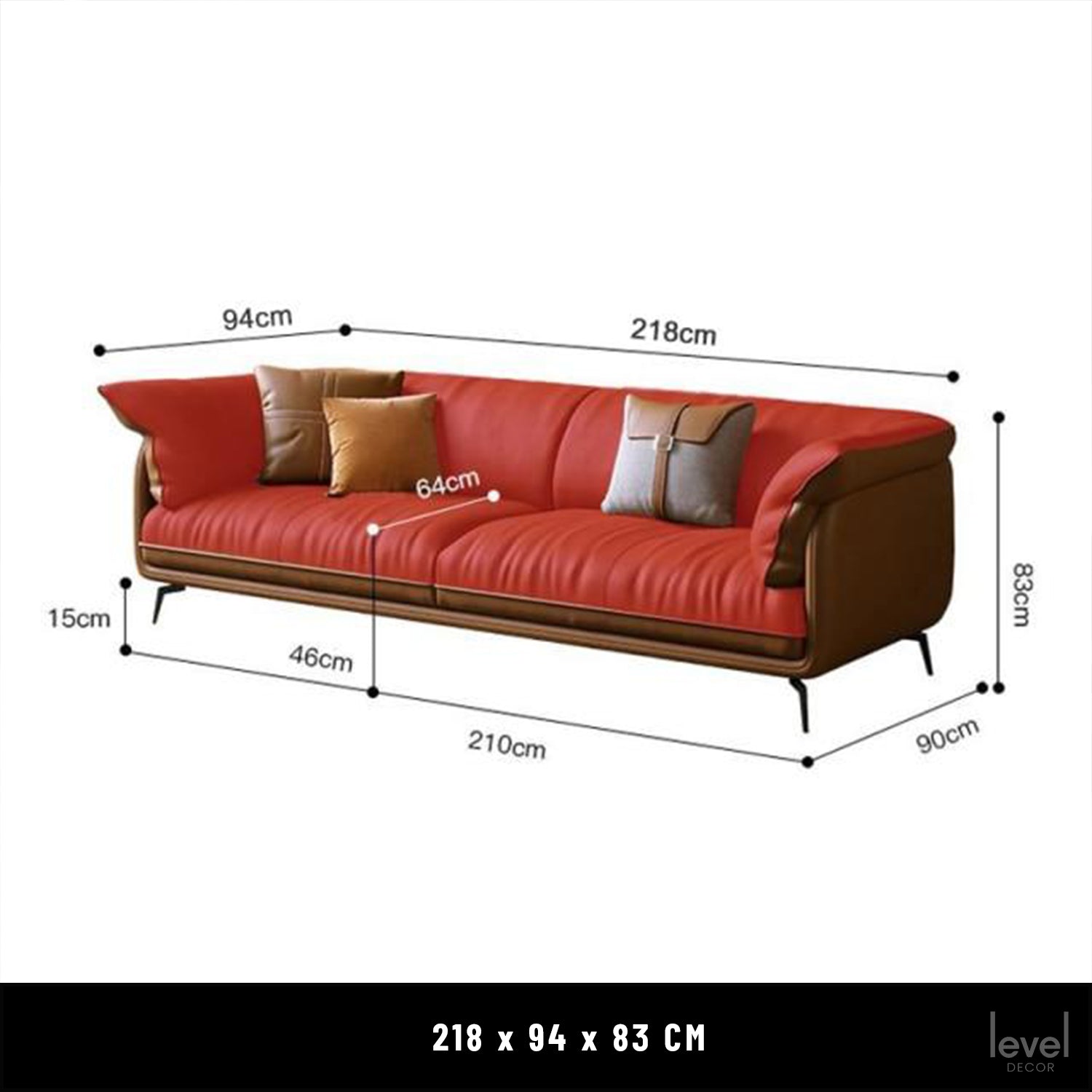 Nico Modern Leather Sofa - 2 SEATER - Level Decor