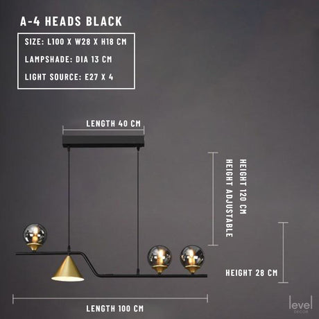 Alnön Nordic Glass Ball Chandelier - 4 Heads / Clear Glass / 3 colors no remote - Level Decor