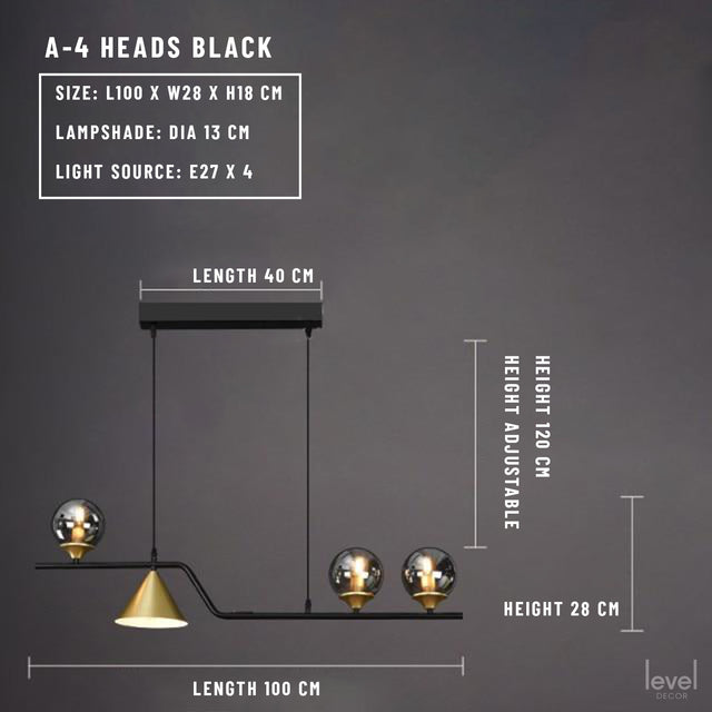 Alnön Nordic Glass Ball Chandelier - 4 Heads / Clear Glass / 3 colors no remote - Level Decor