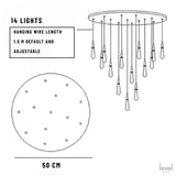 Falling Droplets Crystal LED Pendant - 14 Lights / Gold bronze - Level Decor