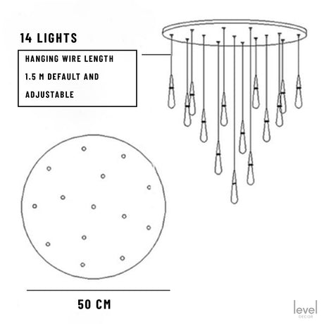 Falling Droplets Crystal LED Pendant - 14 Lights / Gold bronze - Level Decor