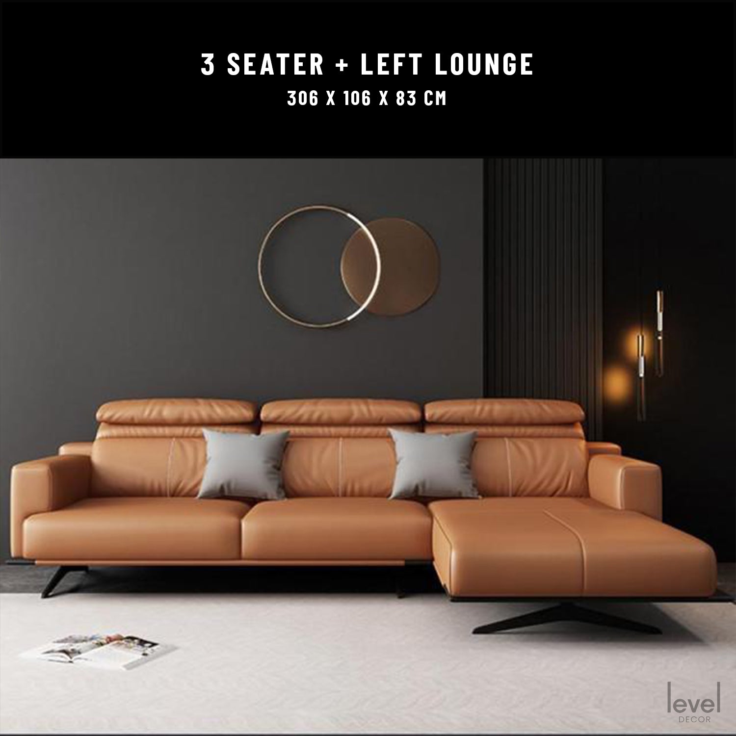 Romeo Italian Leather Sofa - left lounge - Level Decor