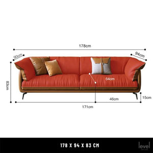 Nico Modern Leather Sofa - 3 SEATER - Level Decor