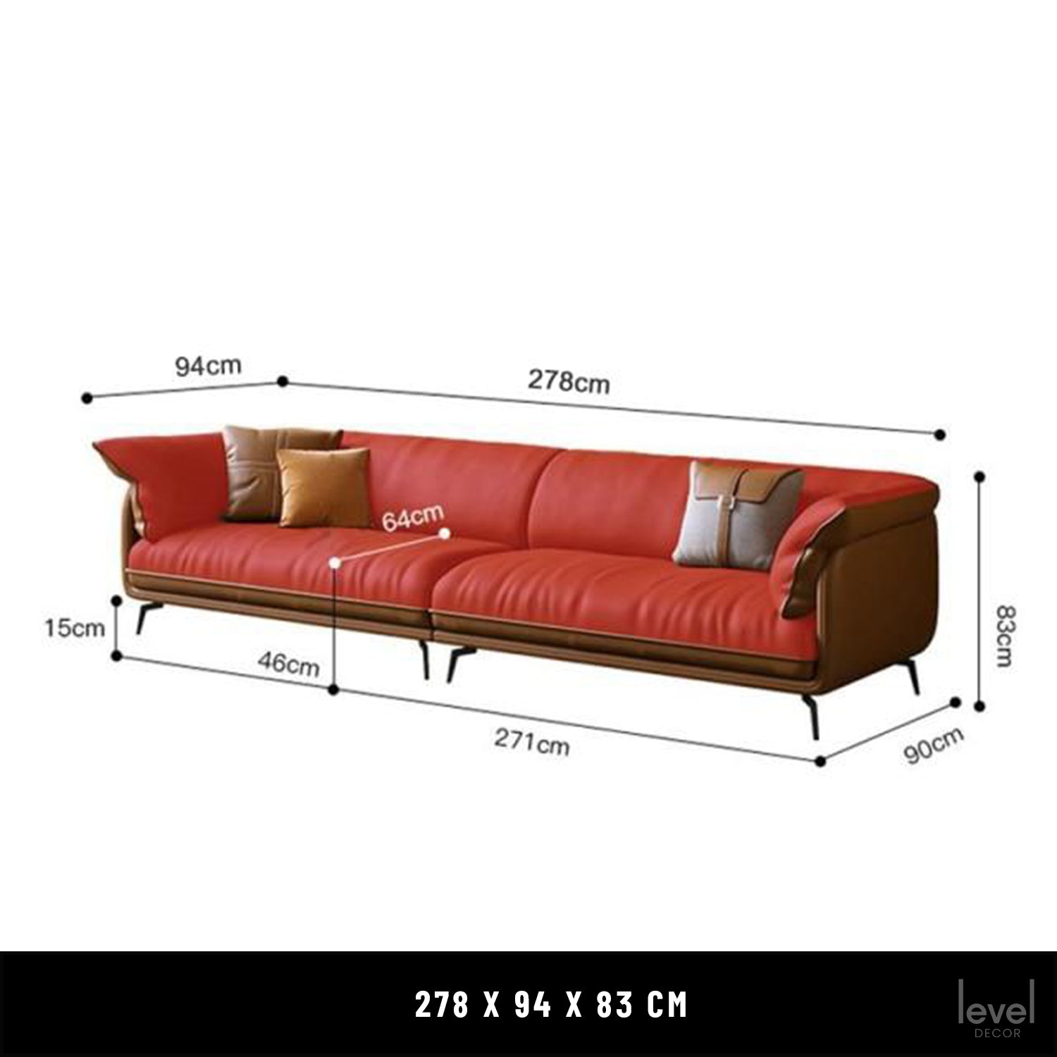 Nico Modern Leather Sofa - 4 SEATER - Level Decor