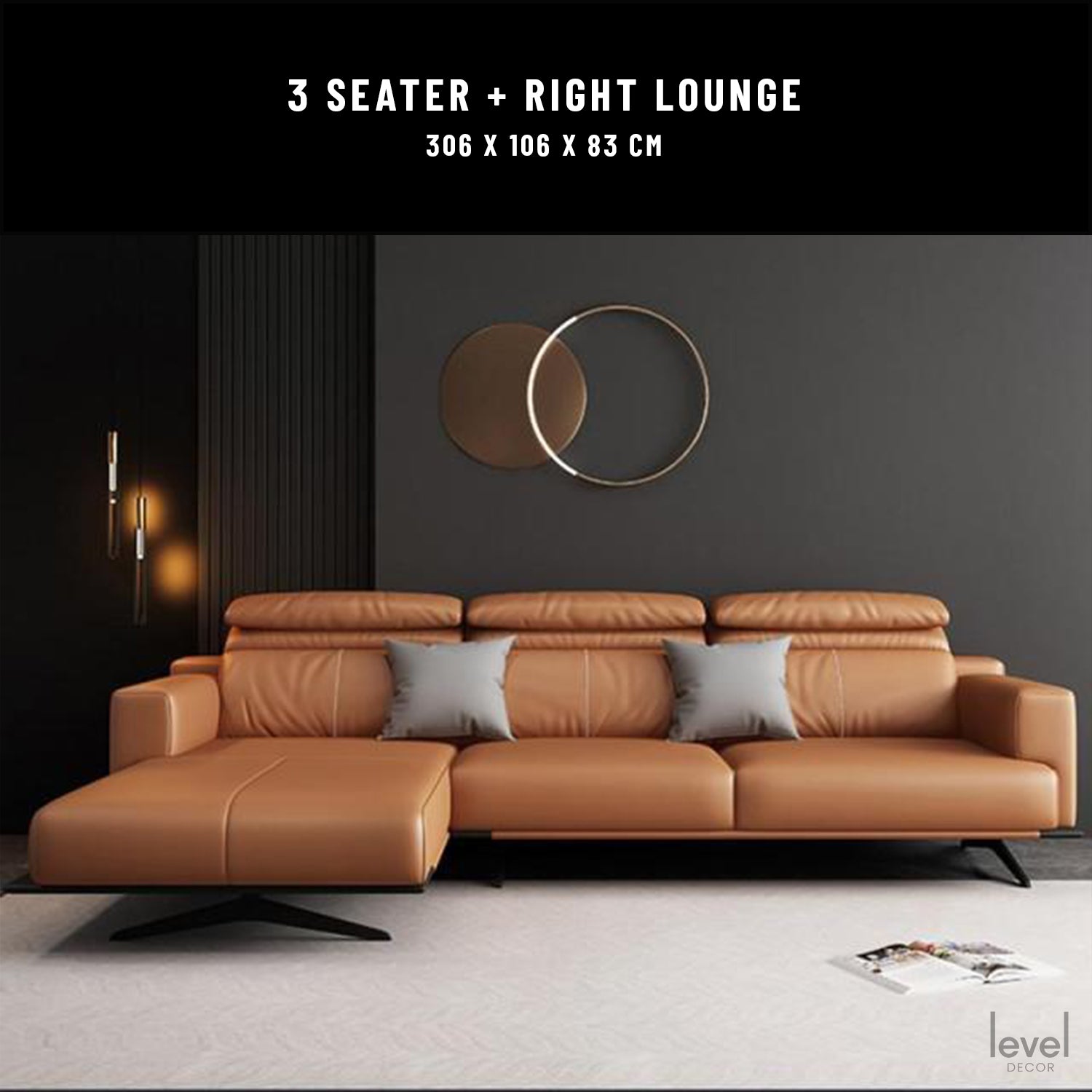 Romeo Italian Leather Sofa - right lounge - Level Decor