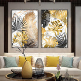 Nordic Golden Abstract Leaf Flower Canvas Painting - Level Decor