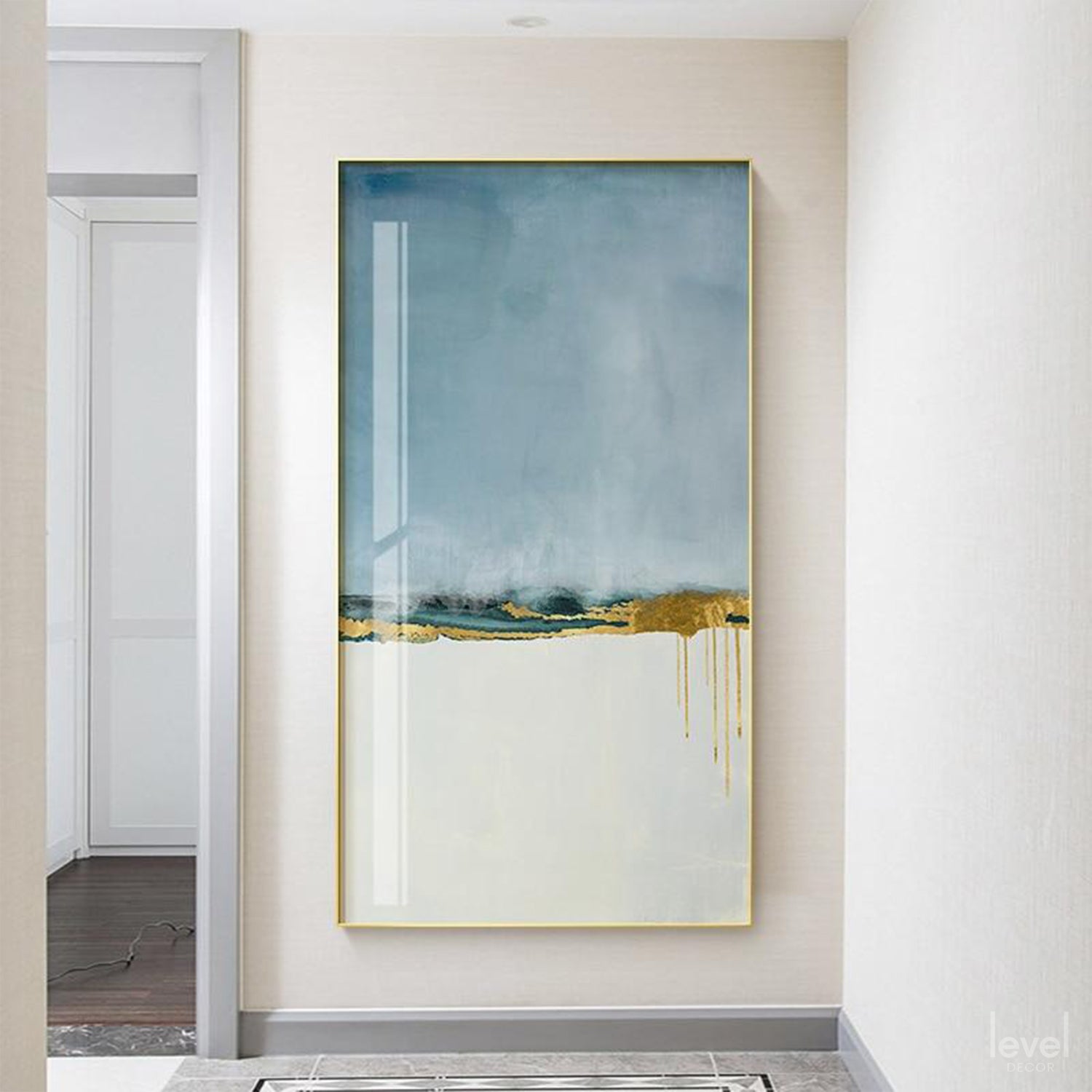 Scandinavian Abstract Blue White Landscape Canvas Painting - Level Decor