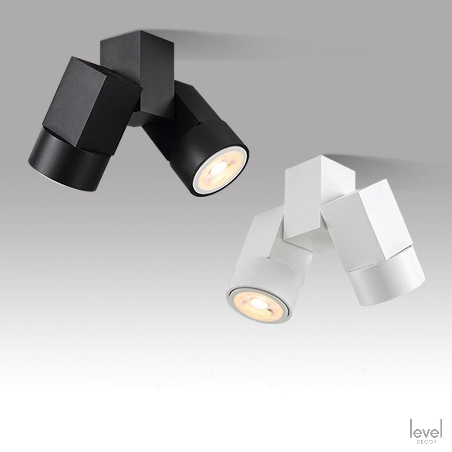 Adjustable Double Spotlight White/Black - Level Decor