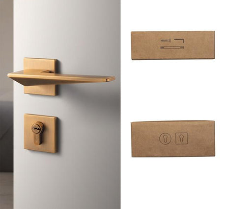 American Style Anti-theft Door Handle - Brushed Gold with Dummy Lock / 72mm / 50mm - Level Decor