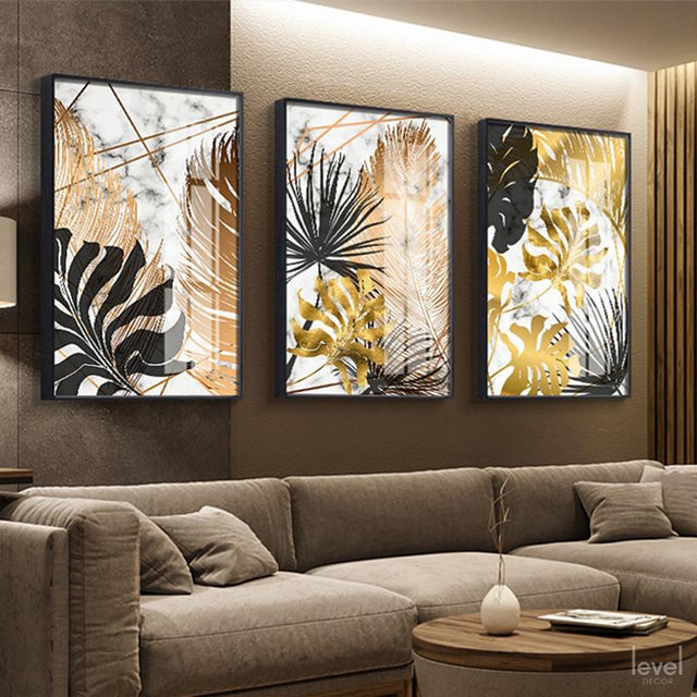 Nordic Golden Abstract Leaf Flower Canvas Painting - Level Decor