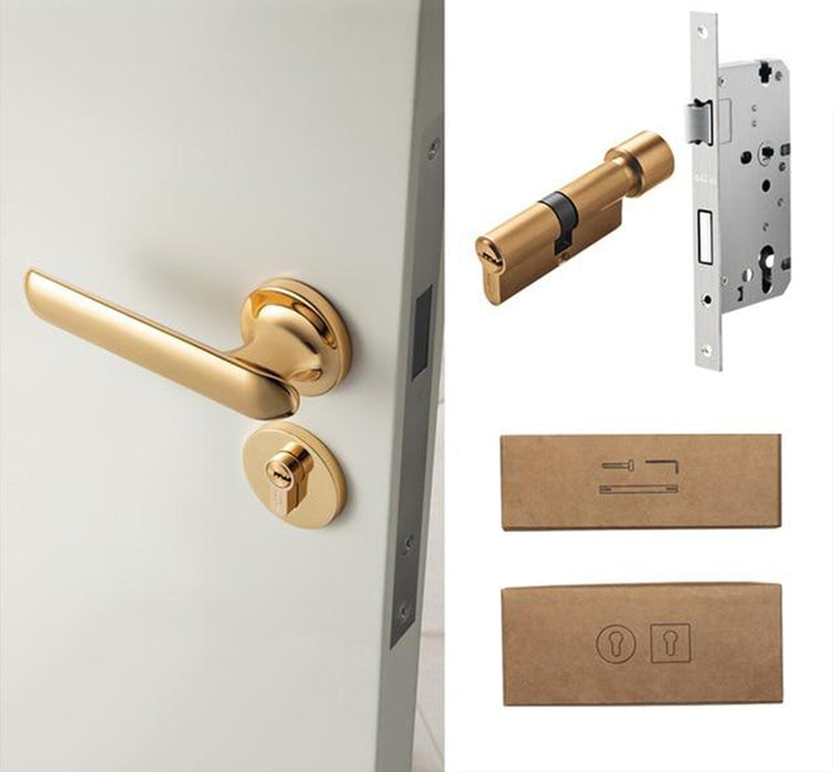 American Style Anti-theft Door Handle - Gold with Lock / 72mm / 55mm - Level Decor