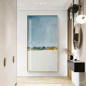 Scandinavian Abstract Blue White Landscape Canvas Painting - Level Decor