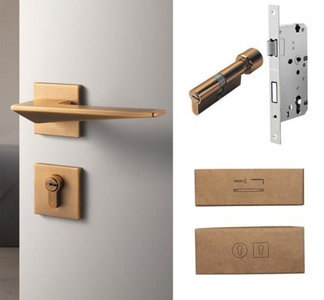 American Style Anti-theft Door Handle - Brushed Gold / 72mm / 50mm - Level Decor