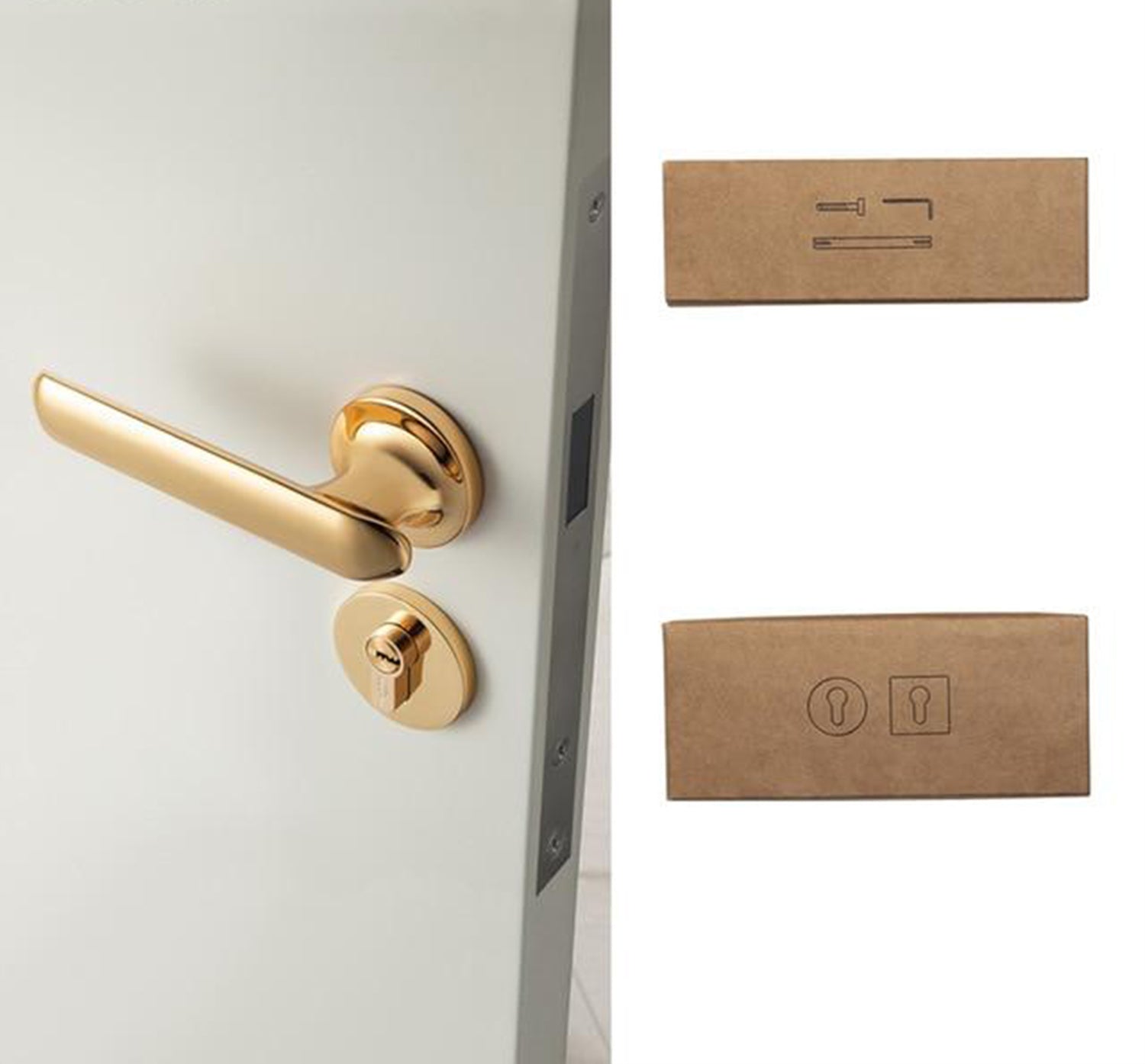 American Style Anti-theft Door Handle - Gold with Dummy Lock / 72mm / 55mm - Level Decor