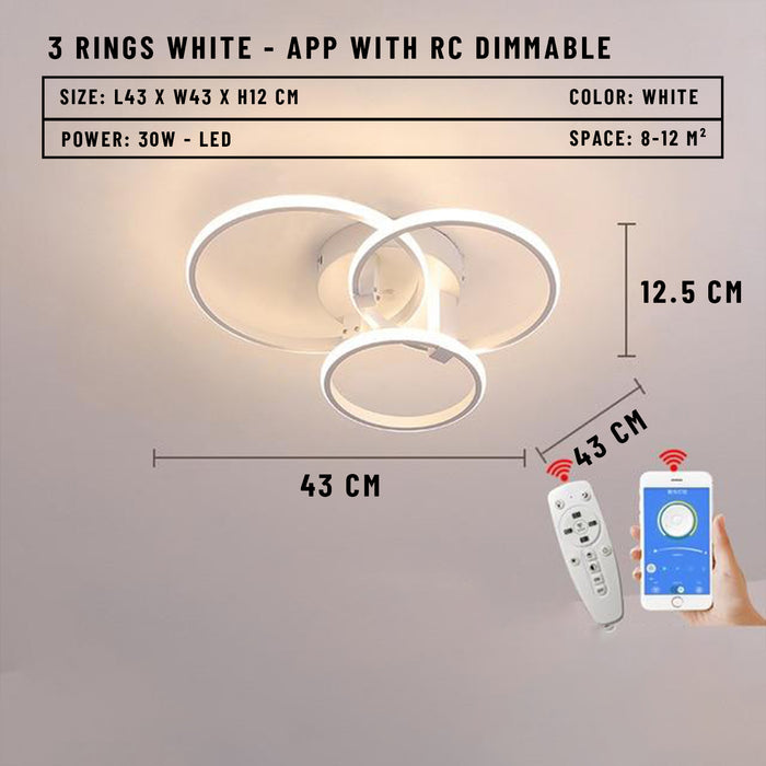 Blastric LED Dimmable Circle Rings Ceiling Light - 3 Rings White / APP With RC Dimmable - Level Decor