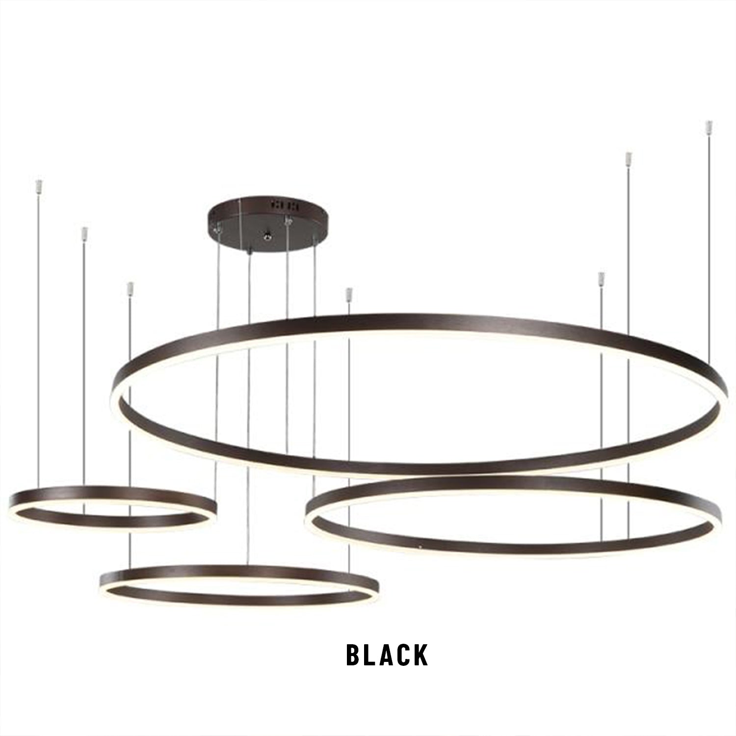 Circle Rings Acrylic | Aluminum Chandeliers - Black / 4R 30 40 60 80cm / Remote dimming - Level Decor