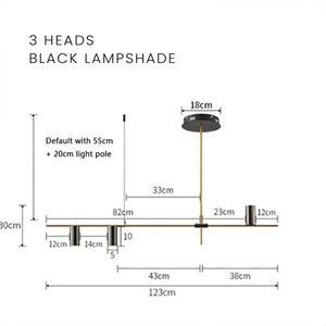Gold/Black Modern Chandelier Lamp - 3 Heads Black shade / Changeable - Level Decor