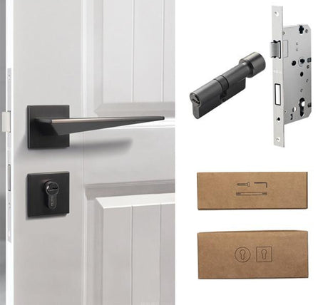 American Style Anti-theft Door Handle - Brushed Black / 72mm / 50mm - Level Decor