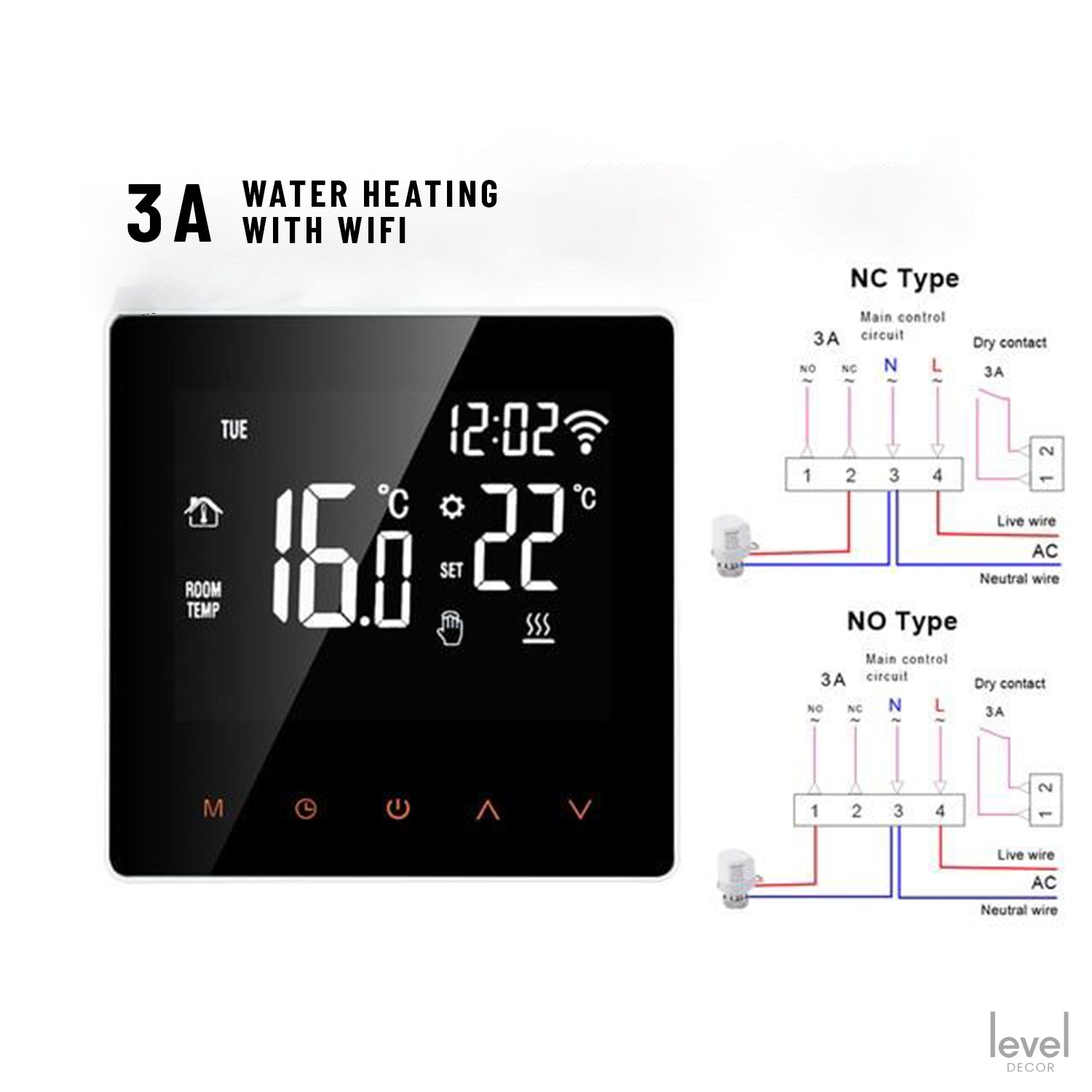 KETA WiFi Smart Thermostat | with Remote Controller for Google Home, Alexa - WiFi 3A Water Heating - Level Decor