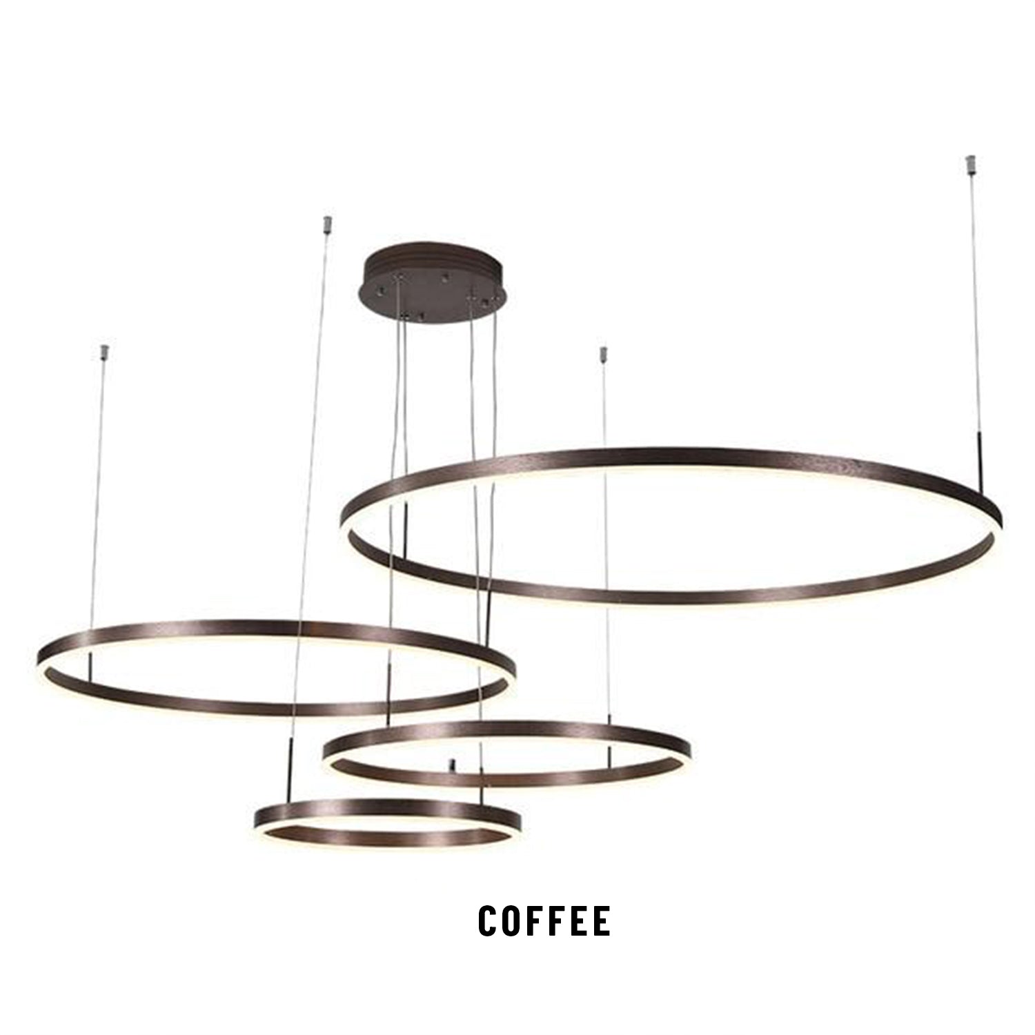 Circle Rings Acrylic | Aluminum Chandeliers - Coffee / 4R 30 40 60 80cm / Remote dimming - Level Decor