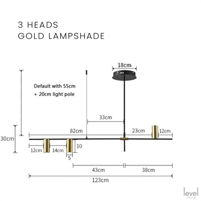 Gold/Black Modern Chandelier Lamp - 3 Heads Gold shade / Cold White - Level Decor