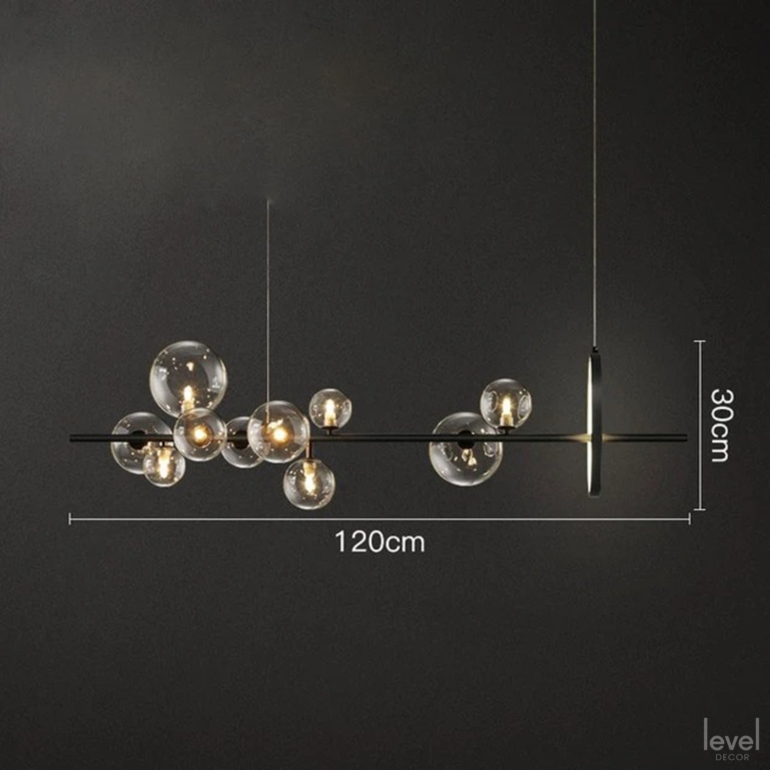 Modern LED Glass Ball Chandelier Lamp - Length 120cm / Cold White - Level Decor