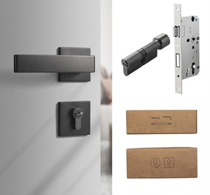 Grey Brushed Wooden Door Handle - With Lock - Level Decor