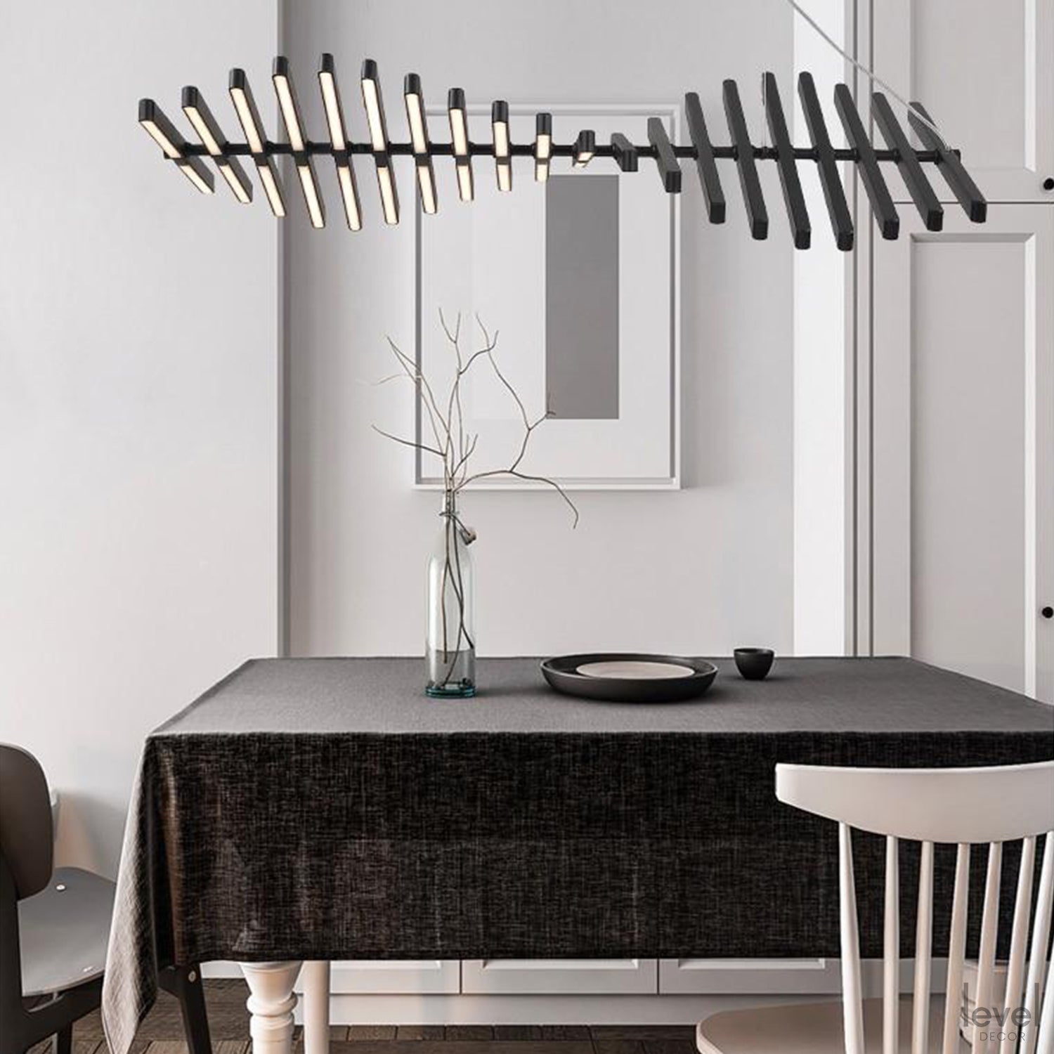 Nordic Fishbone Designer Chandelier - Black lamp body / 40 Heads 200x47cm / Brightness Dimmable - Level Decor