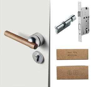 Walnut American Style Door Handle - Grey with Lock / 72mm / 55mm - Level Decor