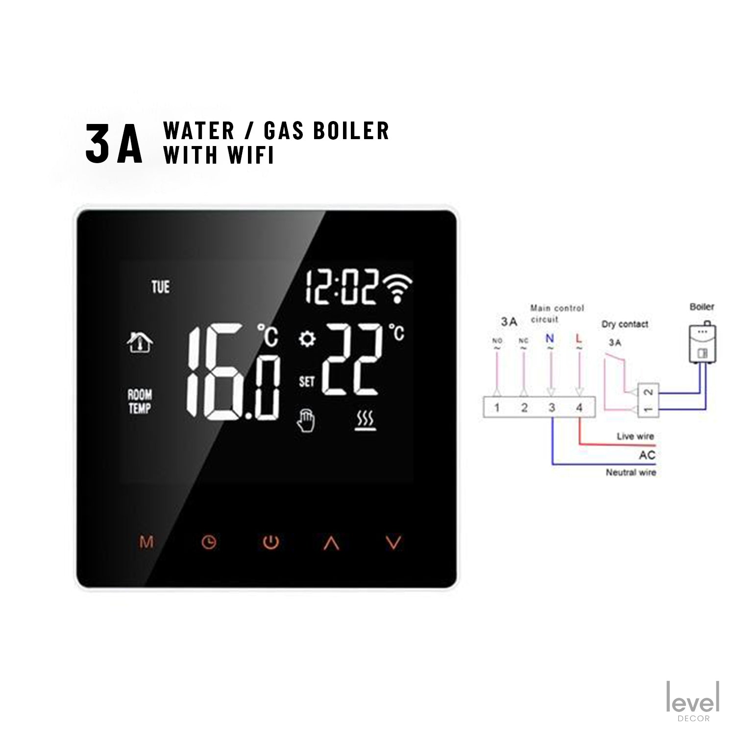 KETA WiFi Smart Thermostat | with Remote Controller for Google Home, Alexa - WiFi 3A Water/Gas Boiler - Level Decor