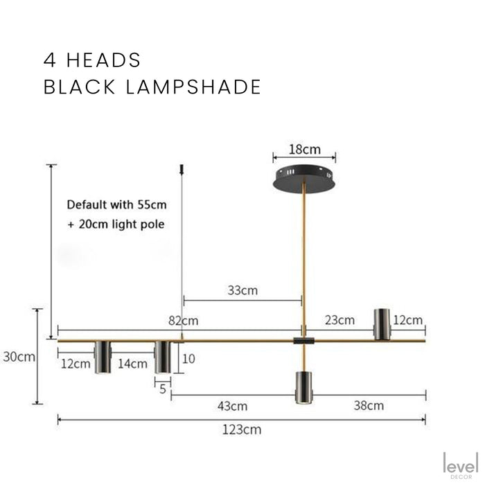 Gold/Black Modern Chandelier Lamp - 4 Heads Black shade / Warm White - Level Decor