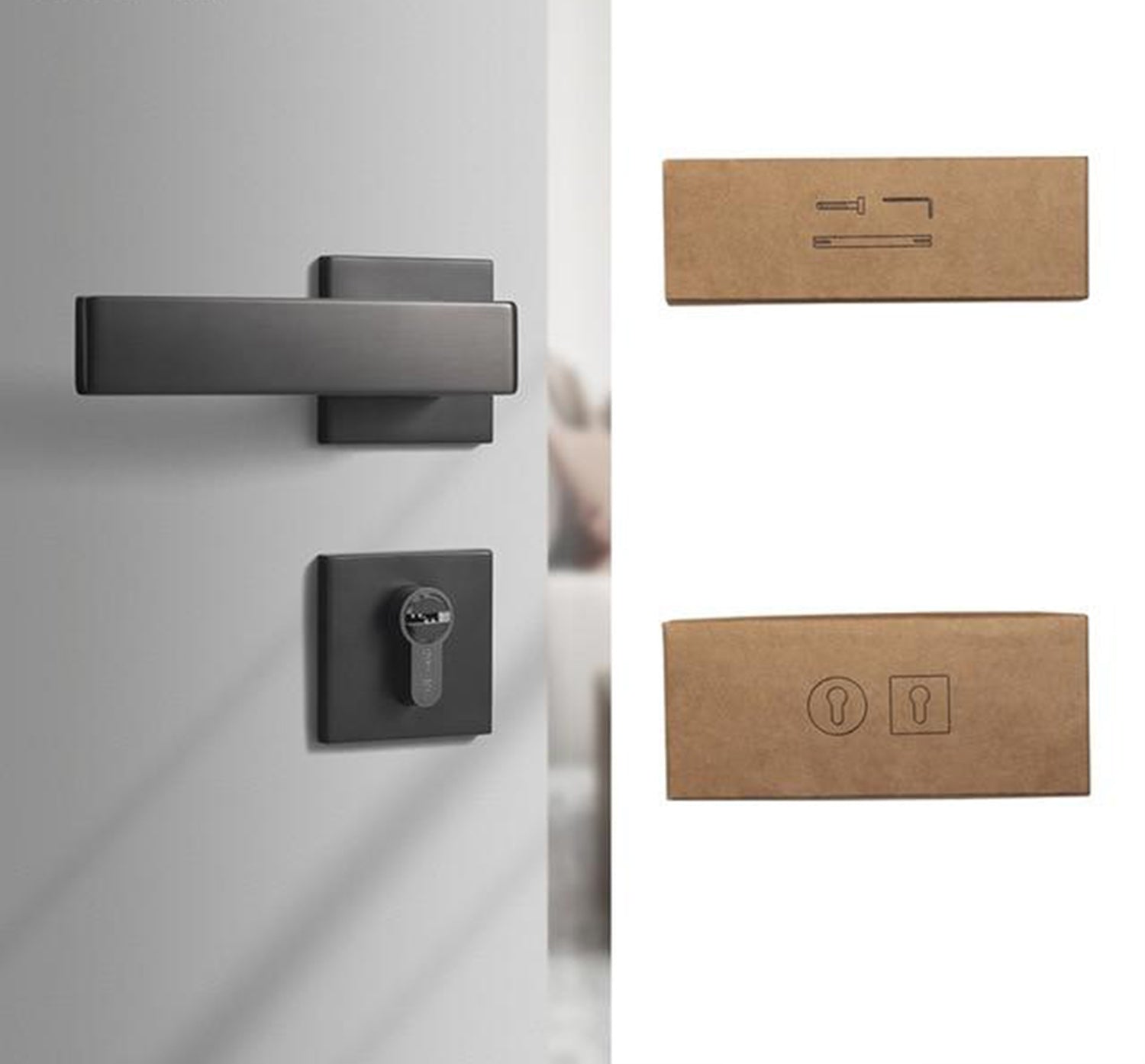 Grey Brushed Wooden Door Handle - Dummy Lock - Level Decor