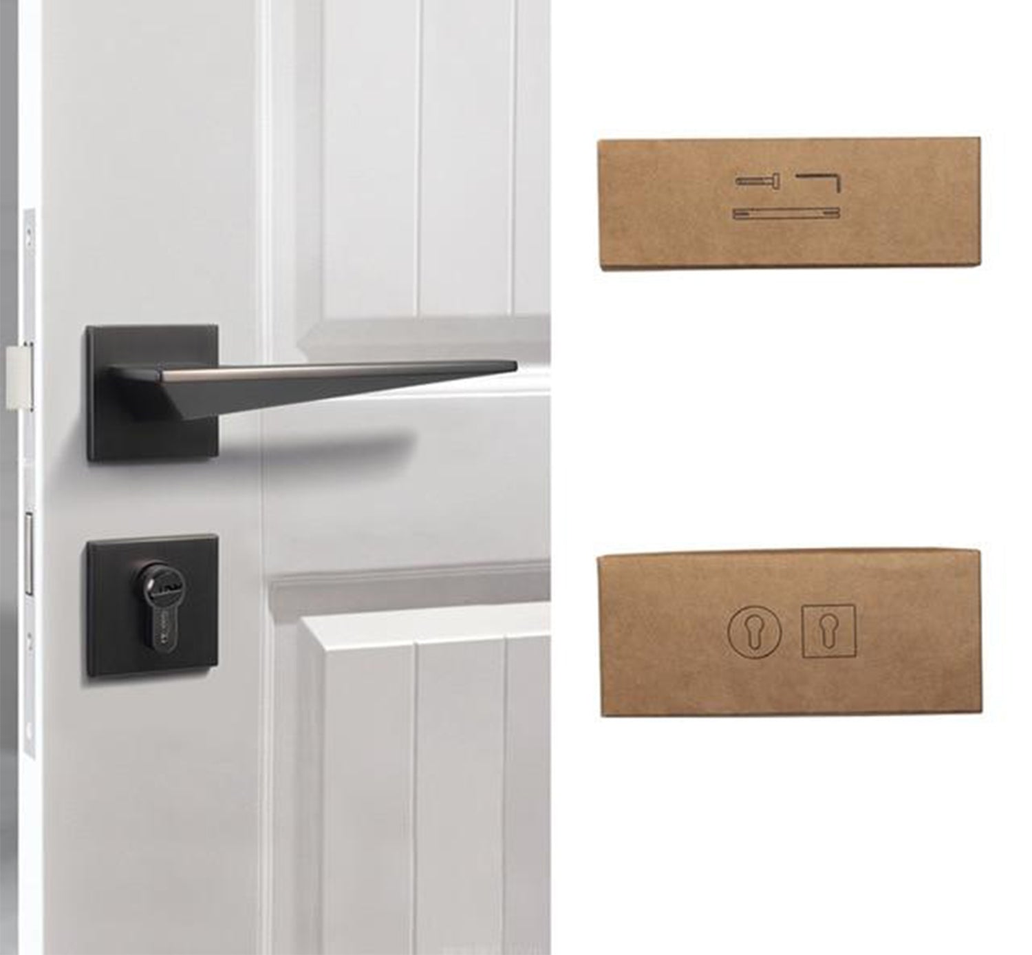 American Style Anti-theft Door Handle - Brushed Black with Dummy Lock / 72mm / 50mm - Level Decor