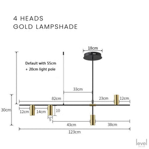 Gold/Black Modern Chandelier Lamp - 4 Heads Gold shade / Changeable - Level Decor