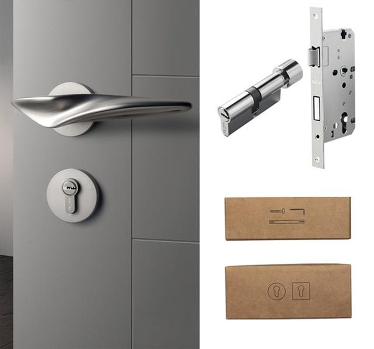 Irregular-Shaped Door Handle - Silver with Lock / 72mm / 55mm - Level Decor