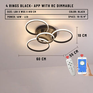 Blastric LED Dimmable Circle Rings Ceiling Light - 4 Rings Black / APP With RC Dimmable - Level Decor