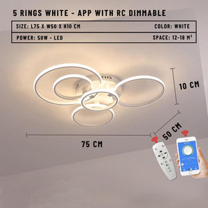Blastric LED Dimmable Circle Rings Ceiling Light - 5 Rings White / APP With RC Dimmable - Level Decor