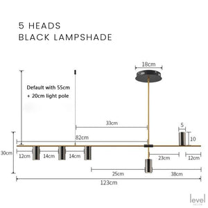 Gold/Black Modern Chandelier Lamp - 5 Heads Black shade / Changeable - Level Decor
