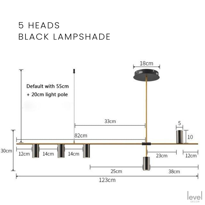 Gold/Black Modern Chandelier Lamp - 5 Heads Black shade / Changeable - Level Decor