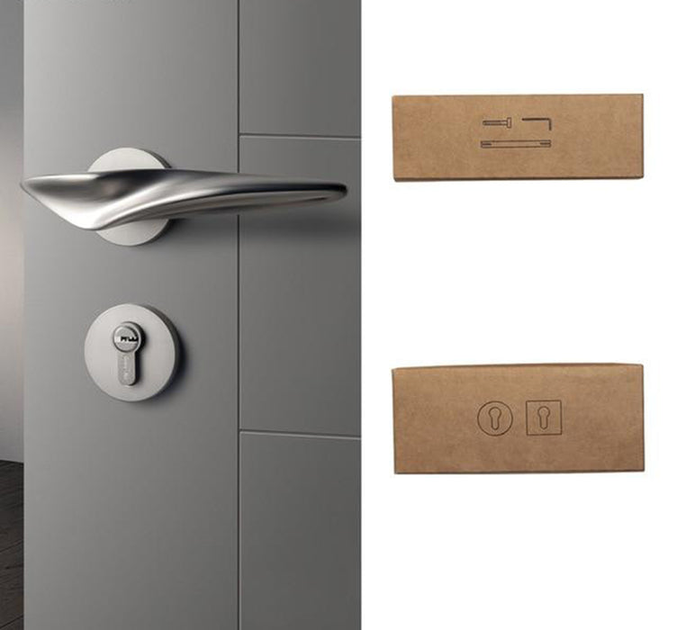 Irregular-Shaped Door Handle - Silver with Dummy Lock / 72mm / 55mm - Level Decor