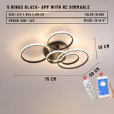 Blastric LED Dimmable Circle Rings Ceiling Light - 5 Rings Black / APP With RC Dimmable - Level Decor