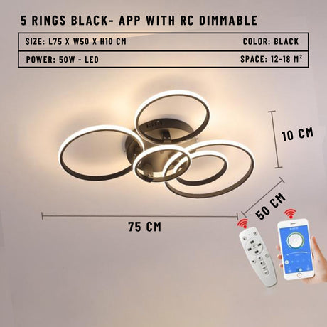 Blastric LED Dimmable Circle Rings Ceiling Light - 5 Rings Black / APP With RC Dimmable - Level Decor