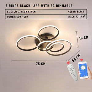 Blastric LED Dimmable Circle Rings Ceiling Light - 5 Rings Black / APP With RC Dimmable - Level Decor