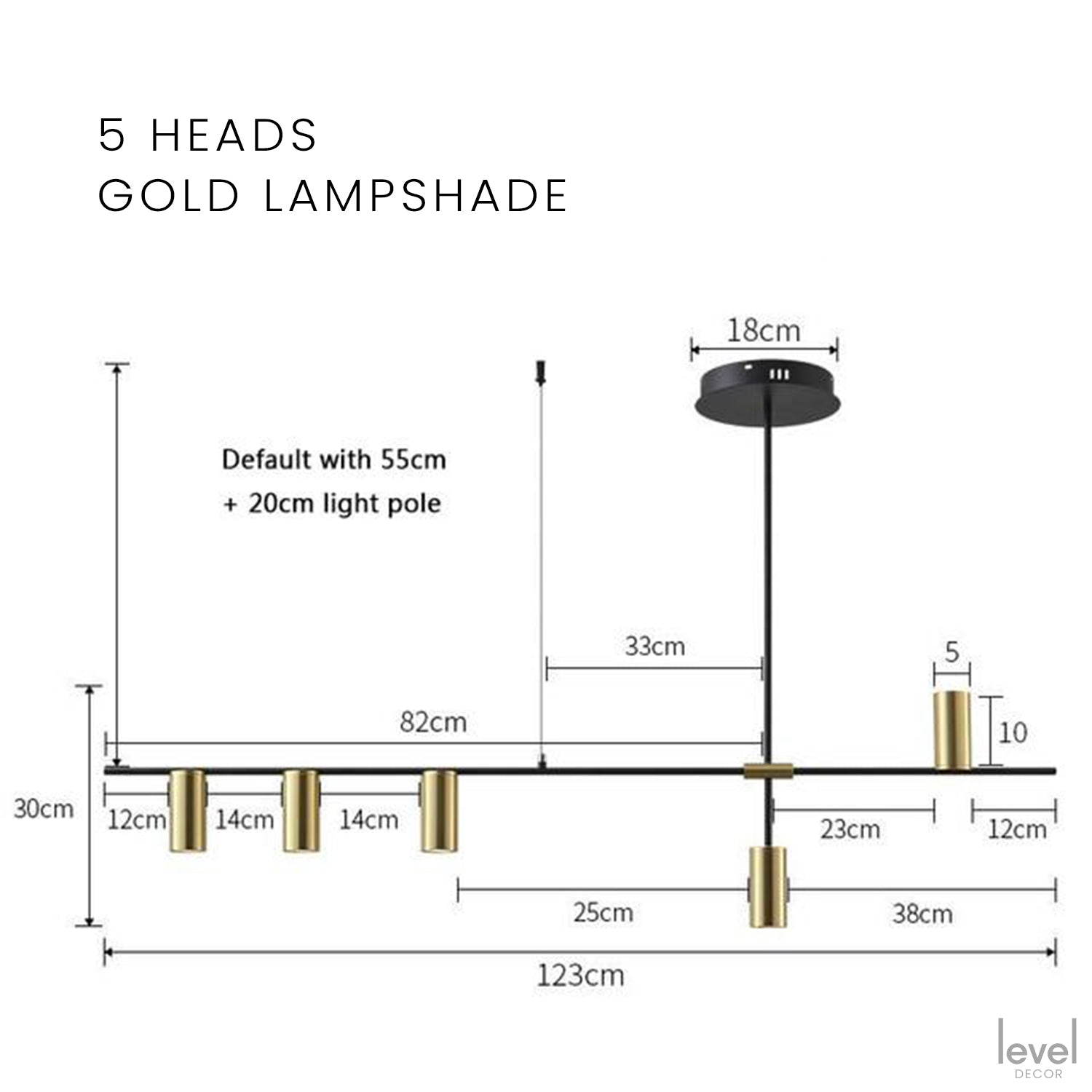 Gold/Black Modern Chandelier Lamp - 5 Heads Gold shade / Cold White - Level Decor