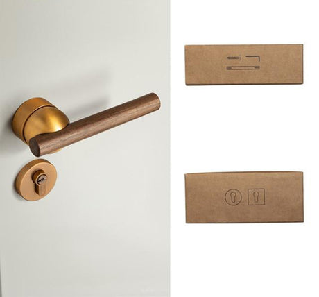 Walnut American Style Door Handle - Dark Gold with Dummy Lock / 72mm / 55mm - Level Decor