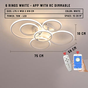 Blastric LED Dimmable Circle Rings Ceiling Light - 6 Rings White / APP With RC Dimmable - Level Decor